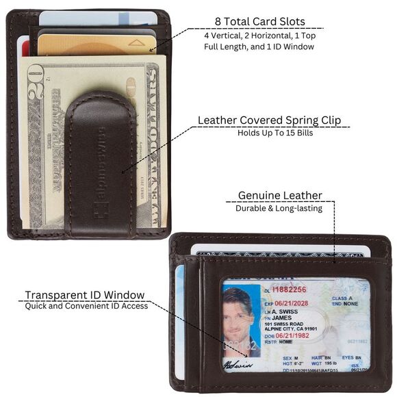 Alpine Swiss Mens RFID Safe Money Clip Minimalist Wallet ID Window Card Holder - Picture 3 of 7
